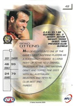2002 Select AFL Exclusive #49 Brad Ottens Back